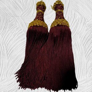 2 Large Silky Burgundy & Gold Tassels Furniture or Drapery Tie Backs